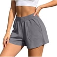 thumbnail image 3 of Women's Cotton Loose Shorts Pants, High Waist Slim Fit with Pockets, Casual Summer Beach & Active Outdoor Wear, Womens Shorts | UKHCCC,Gray XL, 3 of 8