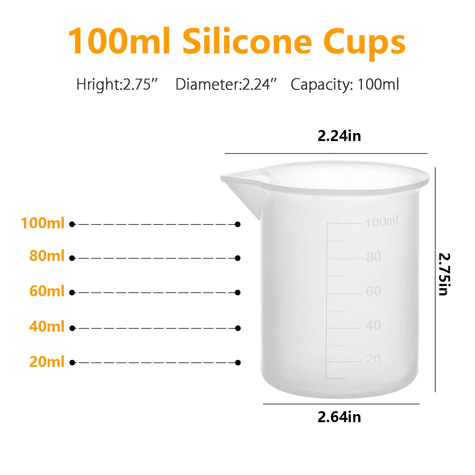 Oz Ml Cups 1 L 100ml, 250ml, 500ml Measuring Cup Reusable Silicone Oz Cups  for Epoxy Resin Antislip, No-cleaning Cups Resin Supply Tools 
