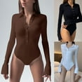 thumbnail image 6 of Womens Long Sleeve Lapel Collar Romper Button Down Bodysuit Jumpsuits Tops, 6 of 20