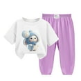 thumbnail image 2 of Girls' 2 Piece Outfits Casual Elastic Jogger Pants and Cartoon Printed Short Sleeve Top Set Easter Clothes (4 Years, White 02), 2 of 3