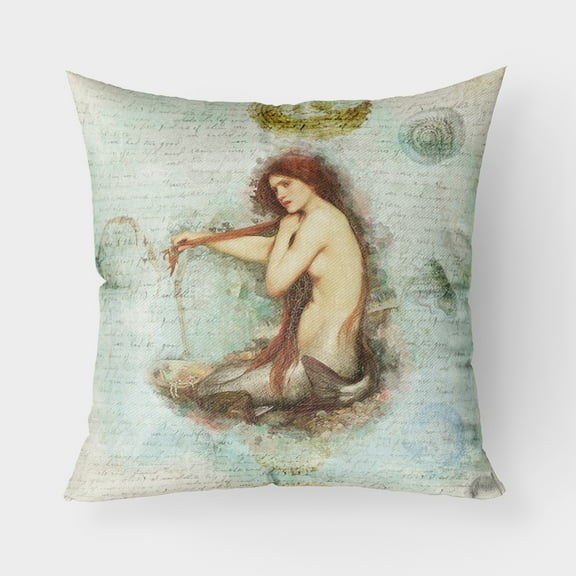Carolines Treasures SB3047PW1818 Beach Mermaid Sitting Fabric Decorative Pillow 18H x18W multicolor