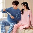 thumbnail image 1 of Conjuntos de Pijamas de algodón 100% para parejas, ropa de dormir cómoda de talla grande para Otoño e Invierno, 1 of 4