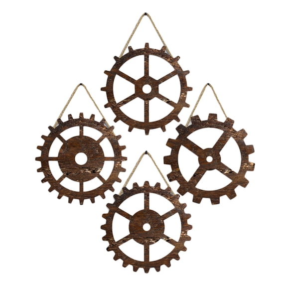 CIMAXIC 4Pcs Small Brown Wooden Gear Ornament for Craft and Wall Decor in Living Room Or Bar