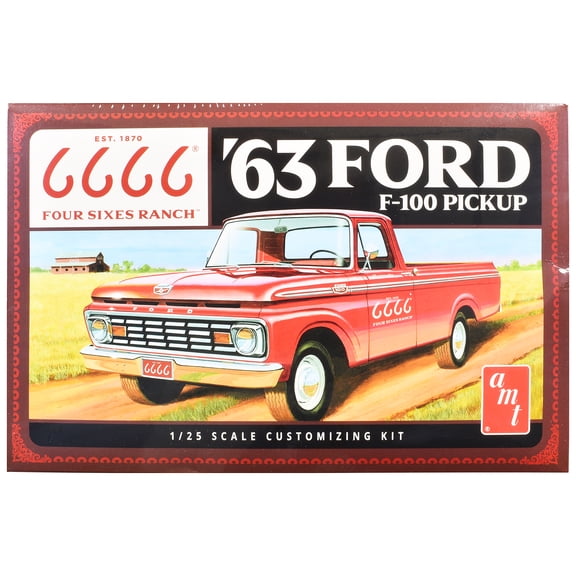 Skill 2 Model Kit 1963 Ford F-100 Pickup Truck "Four Sixes Ranch" 3-in-1 Kit 1/25 Scale Model by AMT