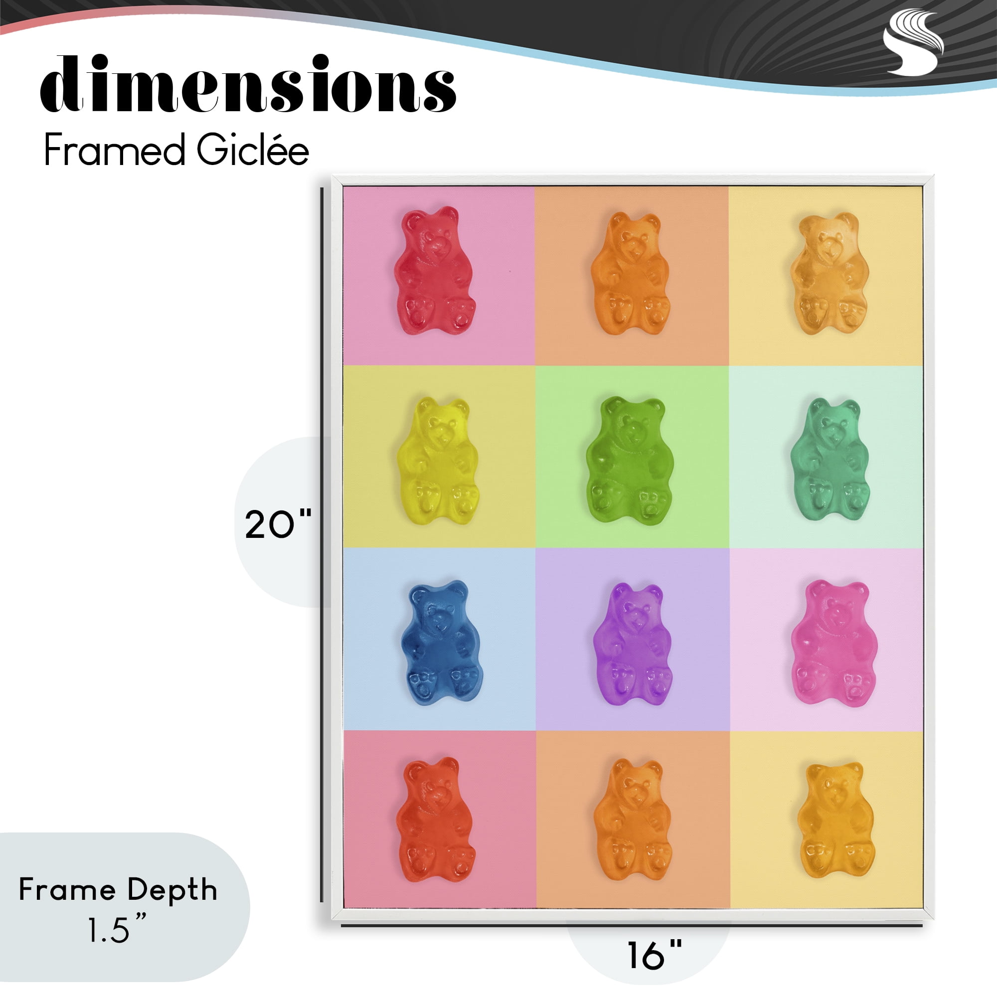 Stupell Industries Rainbow Gummy Bear Candy Grid White Framed Giclee Art, design by LISH Creative