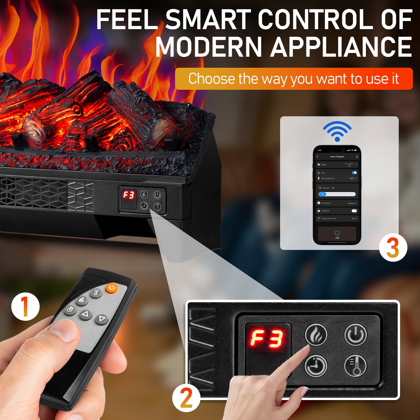 Zimtown 23'' Electric Fireplace Insert w/Remote & WiFi Control