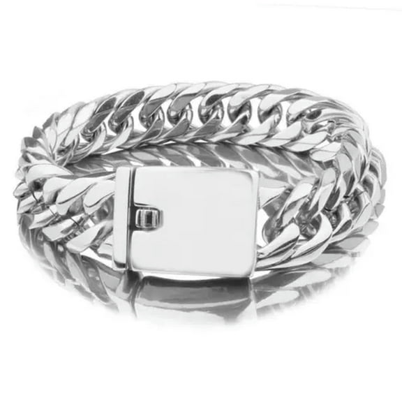 QQTDFG 16mm Curb Cuban Rombo Link Bracelet Men Boy 316L Stainless Steel Chain Bangle-Silver-10 inches bracelet