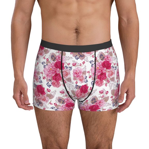 Mens Underwear Boxer Briefs - Peonies and roses Comfort Breathable men's boxer briefs with Flex Waistband