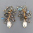 thumbnail image 3 of K-KED Natural Labradorite Cultured White Rice Pearl Dangle Hook Earrings, 3 of 7