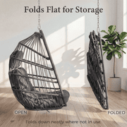 RADIATA Patio Hanging Egg Chair Without Stand, 5 Cushion 3-Second Folding Wicker Outdoor Swing Chair No Stand Tree or Ceiling Hanging for Garden, Porch, Balcony, 350 lb, Dark Gray
