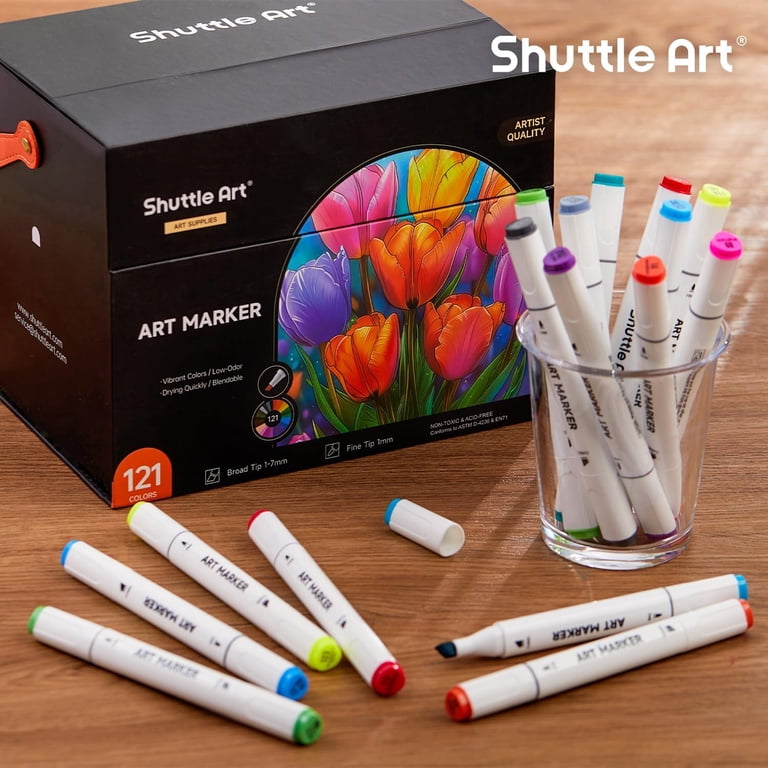 ソマルカラボ　11点セット Shuttle Art 121 Colors Dual Tip Markers Set with Blender, Pad