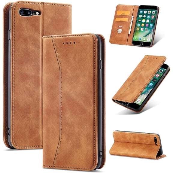 Wallet Case for iPhone 6 Plus iPhone 6S Plus, Premium PU Leather Case Vintage Matte Wallet Flip Cover [Card Slots] [Magnetic Closure] Stand Function Folio Shockproof Full Protector - Brown