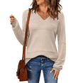 thumbnail image 5 of V Neck Sweater Comdrip Womens 2025 Fall Sweaters Casual Long Sleeve Ribbed Knit Pullover V Neck Lightweight Crochet Pullover Sweater Top Women's Fall Sweaters Beige L, 5 of 6