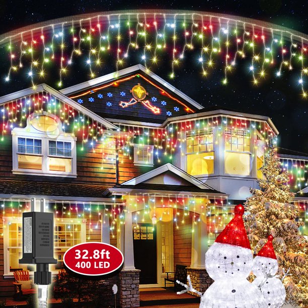 328FT christmas Decorative Hanging Icicle Lights , 400 LED green Wire Multicolor Fairy Starry