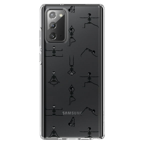 DistinctInk Clear Shockproof Hybrid Case for Samsung Galaxy Note 20 (6.7" Screen) - TPU Bumper, Acrylic Back, Tempered Glass Screen Protector - Yoga Skeletons