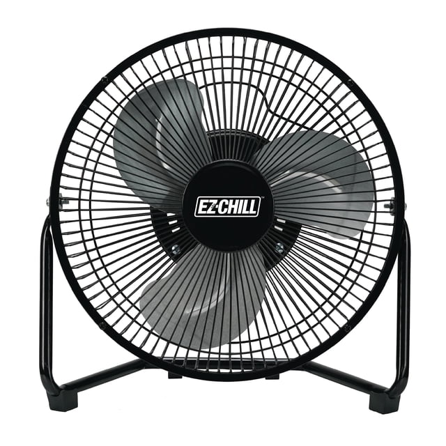 EZ-CHILL Ventilador de piso con cuna de 9", 3 velocidades, eléctrico, inclinación ajustable de 180 grados, todo metal, asa de transporte, patas de goma, ventilador de mesa, flujo de aire de 12.57 pies