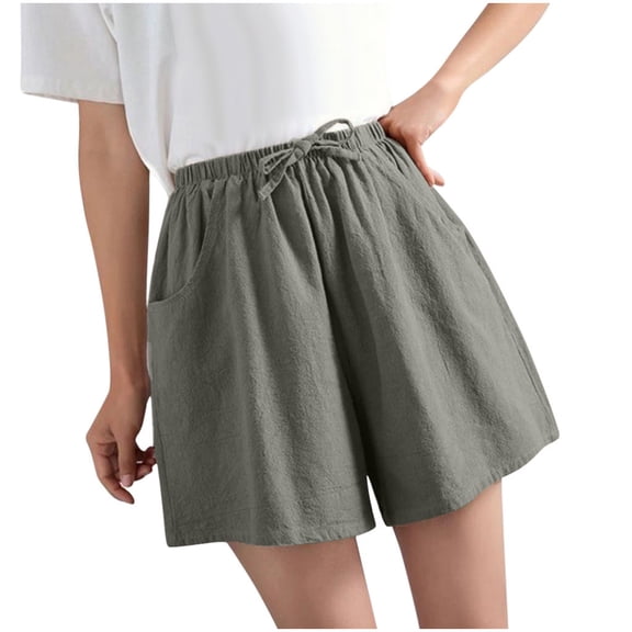 JINMGG 2024 Summer Plus Womens Shorts Clearance,Women's Shorts High Waist Linen Loose Casual Thin Wide Leg Linen Shorts Green XL