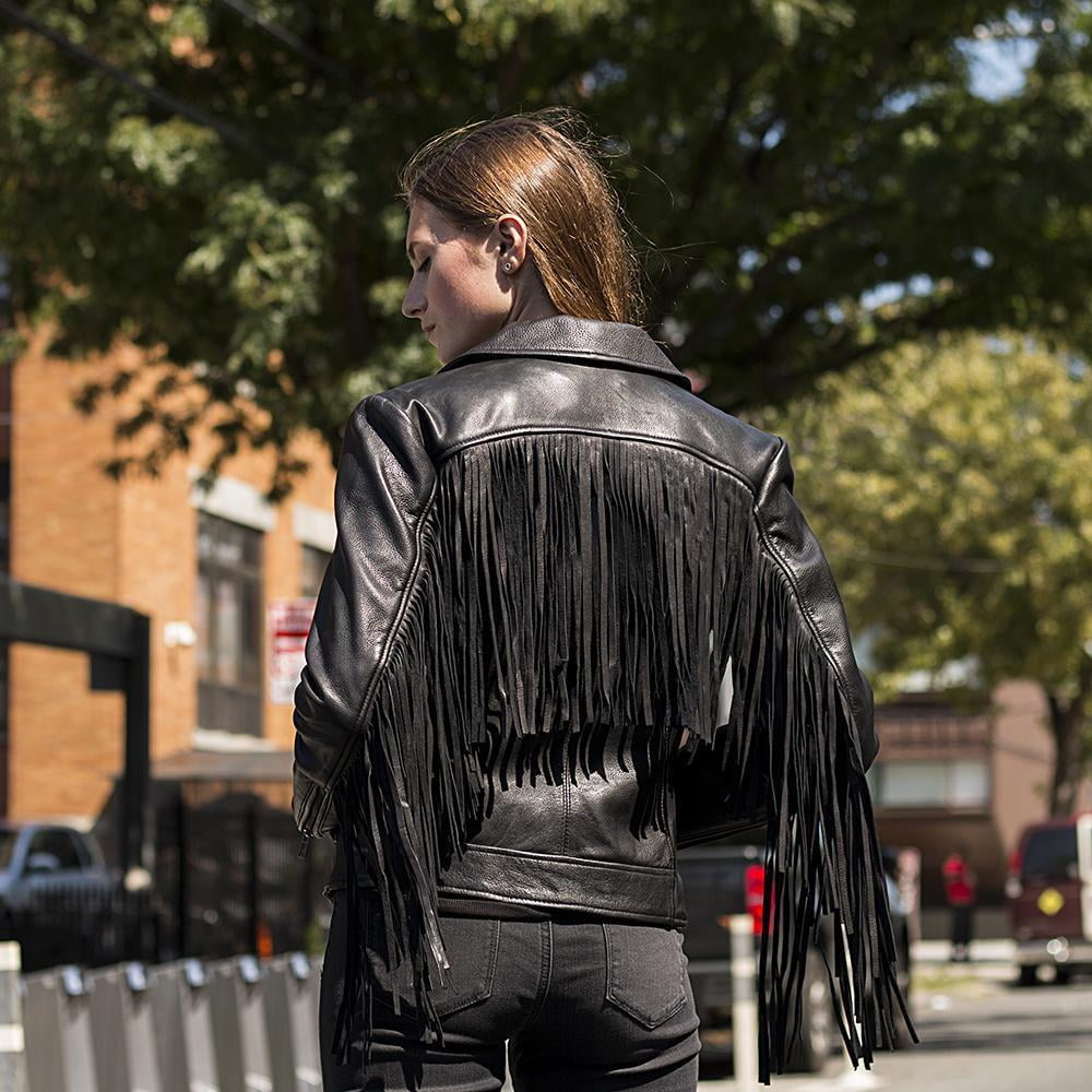 ジャケット JOURNEY W'S JACKET WITH FRINGES IN WAXED CALF LEATHER First Manufacturing WBL15035X-3X-WKY Fringe Women Western