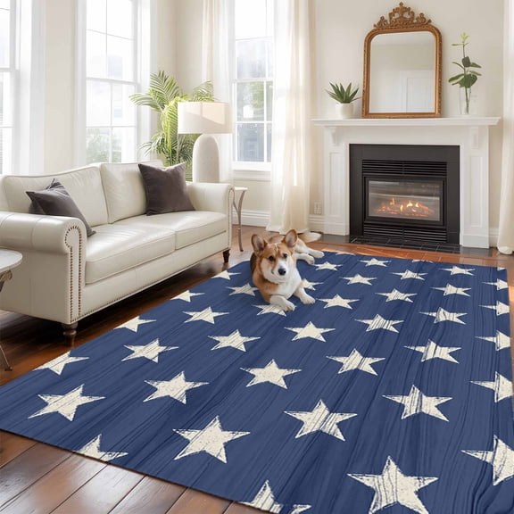 6'x9' Area Rugs, 4th of July Indoor Outdoor Area Rug for Living Room Bedroom, Vintage Independence Day Blue Star Washable Bathroom Rugs Kitchen Floor Carpet Mats Home Decor Aesthetic