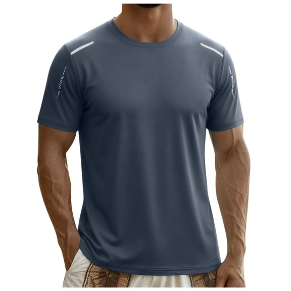 NOEGOEU Men's Workout Shirts Dry Fit Breathable Shirts Cooling Moisture Wicking Athletic Gym Tops (Grey,M)