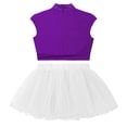 thumbnail image 4 of Alvivi Kids Girls Shiny Ballet Dance Outfits Gymnastic Shirt Crop Top and Tutu Skirt Bllerina Costume Purple&White 16, 4 of 5