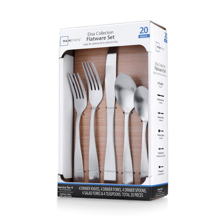 MS 20PC Elisa Cutlery Flatware Set - Service for 4, Silver Finish