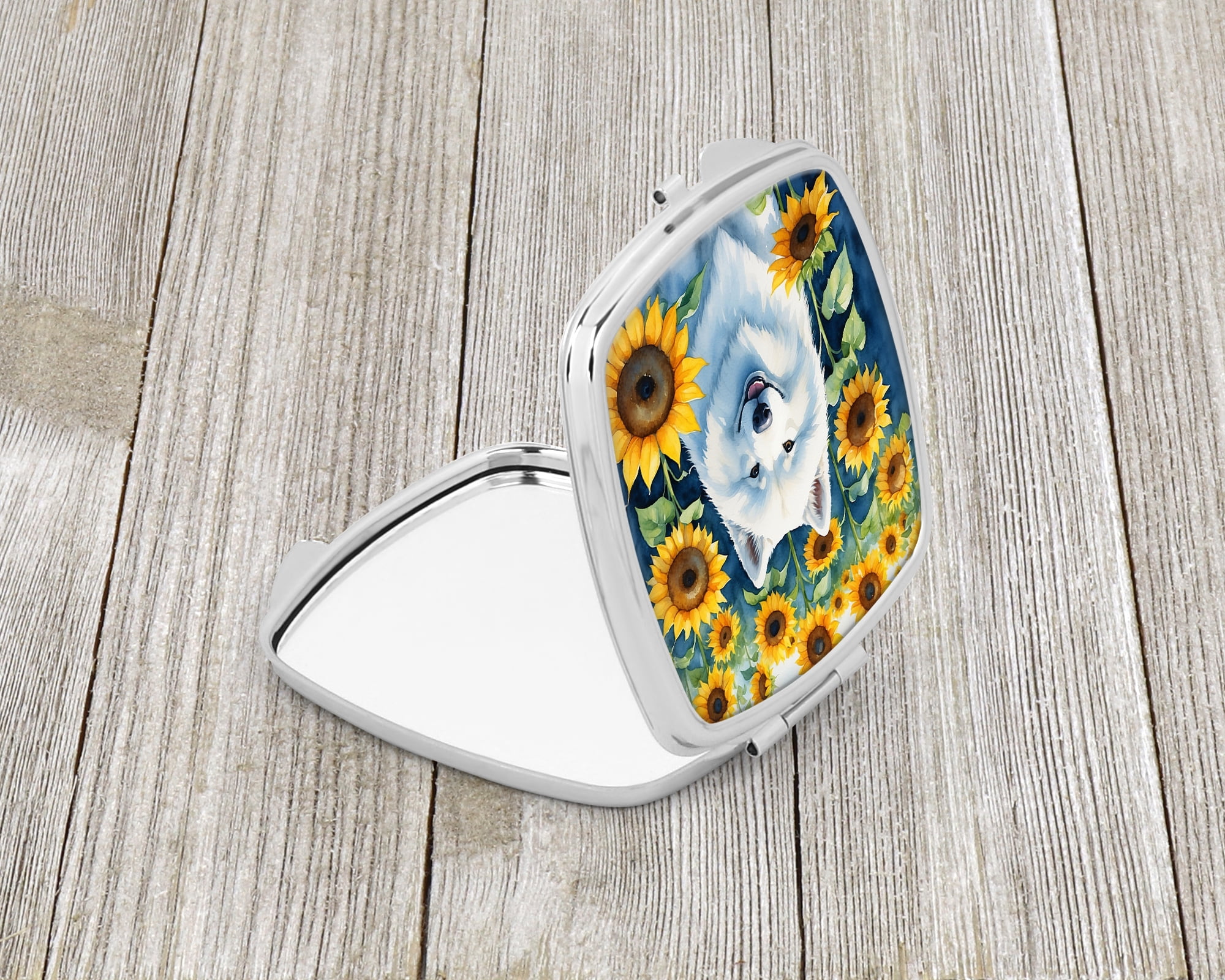 Samoyed in Sunflowers Compact Mirror 2.75 in x 3 in