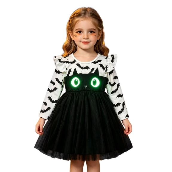 FYDUU Toddler Girl Tulle Dress Little Girls Halloween Dress Long Sleeve Tutu Dresses Kids Casual Dresses Holiday Party Fall Winter Clothes 4-5 Years