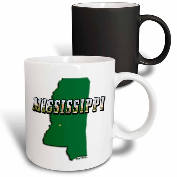 3drose, State Map and Picture Text of Mississippi, 11oz Magic Transforming Mug