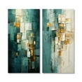 thumbnail image 2 of Designart "California Dreaming Retro Abstract in Gold and Teal I" Abstract Painting Wall Art Set Of 2 - Modern Gold Gallery Set For Office Decor, 2 of 6