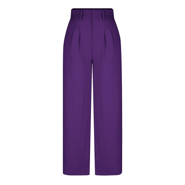 RYRJJ Plus Size Wide Leg Pants for Women Work Business Casual High Waisted  Dress Pants Comfy Flowy Trousers Office(Purple,M) 