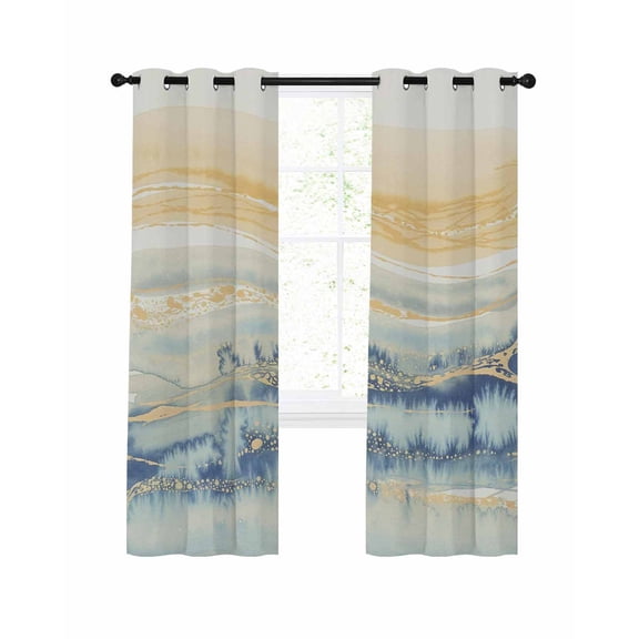 Yellow Blue Ombre Blackout Curtains, Light Blocking Print Window Curtains, Abstract Modern Art Fluid Striped Thermal Insulated Window Drapes for Living Room Kitchen Cafe 2 Panels, 104"W x 84"L