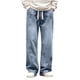 thumbnail image 2 of Pantalones vaqueros de longitud completa para hombre, de moda, casuales, de color sólido, con cordón, de pierna recta, pantalones para hombre, 2 of 5