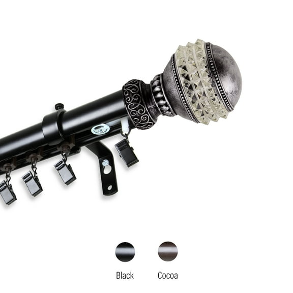 1.5" Dia Adjustable 28" to 48" Agustin Traverse Rod with Rings - Black