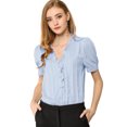 thumbnail image 1 of Unique Bargains Femmes Volant V Cou Blouse Manches Boutonnée Tops Décontractés, 1 of 6