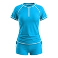 thumbnail image 6 of Maqroz Women's 2 Piece Rash Guard Swimsuits Zip Front Short Sleeve Bathing Suits Modest Swimwear Light Blue,150, 6 of 6