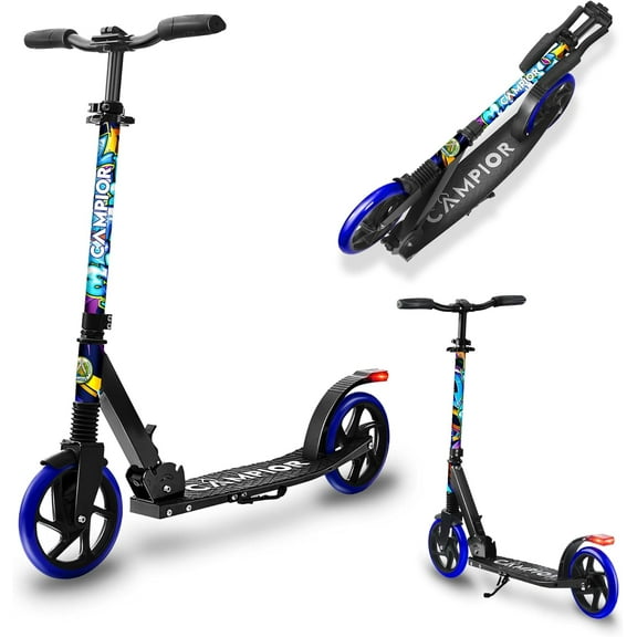 Campior Kick Scooter for Ages 6 , For Kids, Teens, and Adults, Max Load 240 LBS, Foldable, 8-inch Big Wheels for Kids and Adults, With Kickstand, 3 Adjustable Levels, Child Safety Approved, Tree
