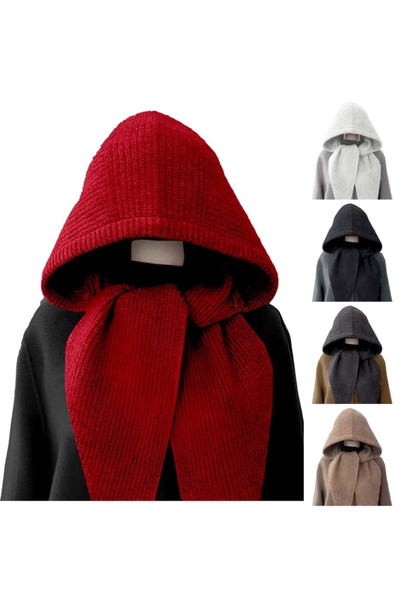 Hooded Scarf for Women Fashion Solid 2 In 1 Knit Hat Neck Warmer Soft Comfy Warm Beanies Lightweight Winter Hats for Cold Weather