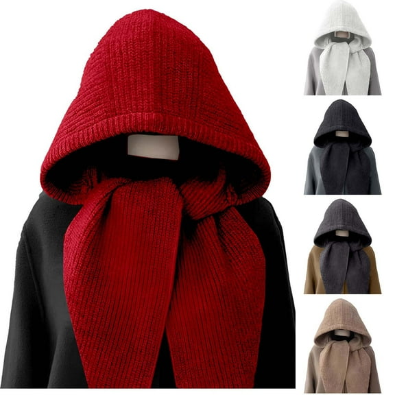 UTSJKR Balaclava Hat for Women Warm Ear Neck Hooded Scarf Hat Tie Fashionable Knit Skull Cap Solid Cold Weather Hats Beige