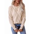 thumbnail image 3 of Womens Sweaters Crewneck Cable Knit Sweater Long Sleeve Fall Tops for Women M, 3 of 9