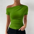 thumbnail image 4 of Women Fashion Tops Sawvnm Fashion Women Short Sleeve Garment Comfortable Breathable Round-Neck Blouses Tops Christmas Gifts Green M, 4 of 6