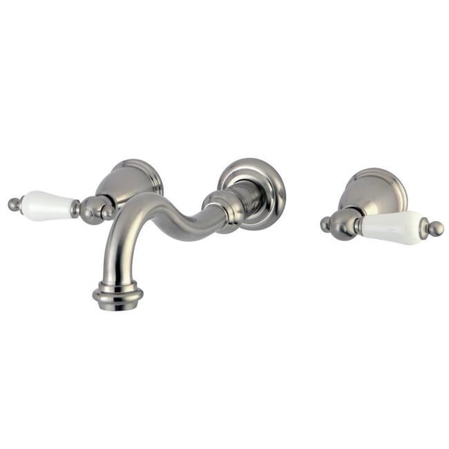 Kingston Brass KS3128PL Robinet d'Évier Mural 8 Po avec Poignée, Nickel Satiné