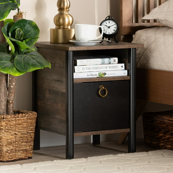 Baxton Studio Vaughan Modern and Contemporary Two-Tone Rustic Brown and Black Finished Wood Nightstand