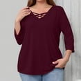 thumbnail image 4 of ABATAB Oversized Shirts for Women Casual Fall Criss Cross 3/4 Length Sleeve Tops Loose Fit Solid Color Lightweight Pullover(X-Large,Wine), 4 of 6