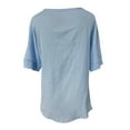 thumbnail image 5 of MIXUE Womens Summer Tops Linen Solid Color Button Down V Neck Short Sleeve Loose Casual Fashion Pullover Tshirts Activewear,Blue,M, 5 of 5