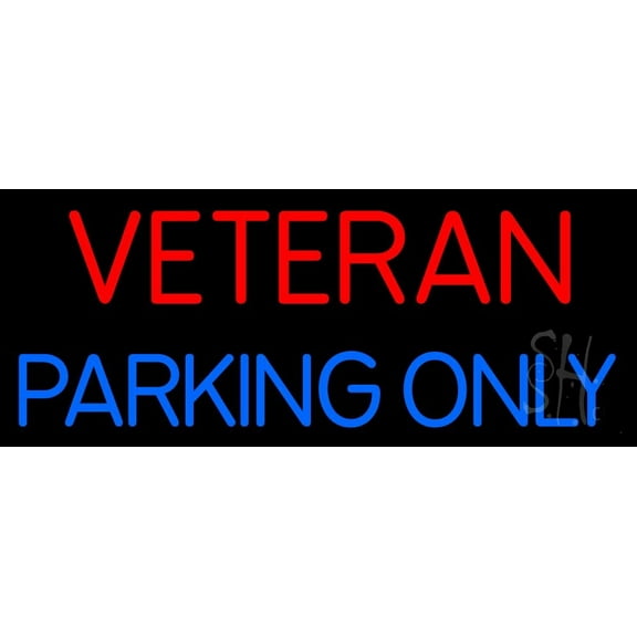 Veteran Parking Only LED Neon Sign 13 x 32 - inches, Black Square Cut Acrylic Backing, with Dimmer - Bright and Premium built indoor LED Neon Sign for Defence Force.