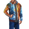 thumbnail image 2 of Zufioo Red And Blue Flame Waves Print Men's Hooded Cardigan, Zip-up Long-Sleeved Sweatshirt Jacket Sportswear-Small, 2 of 5