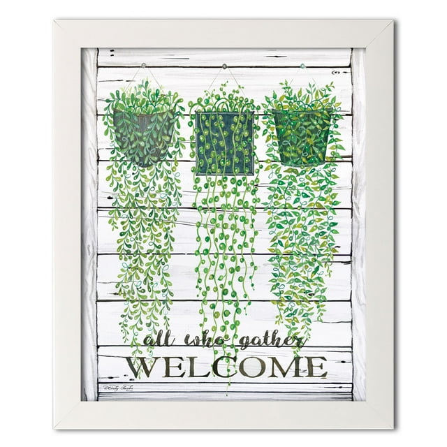Gango Home Decor Cottage Ivy Welcome All Who Gather by Cindy Jacobs (Ready to Hang); One 12x16in White Framed Print