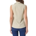thumbnail image 3 of INSPIRE CHIC Women's Button Down Shirt Sleeveless Lapel V Neck Tunic Chambray Denim Top XL Light Khaki, 3 of 6