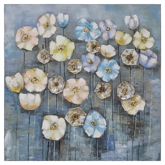 Square Botanical Mixed Media in Blue and White